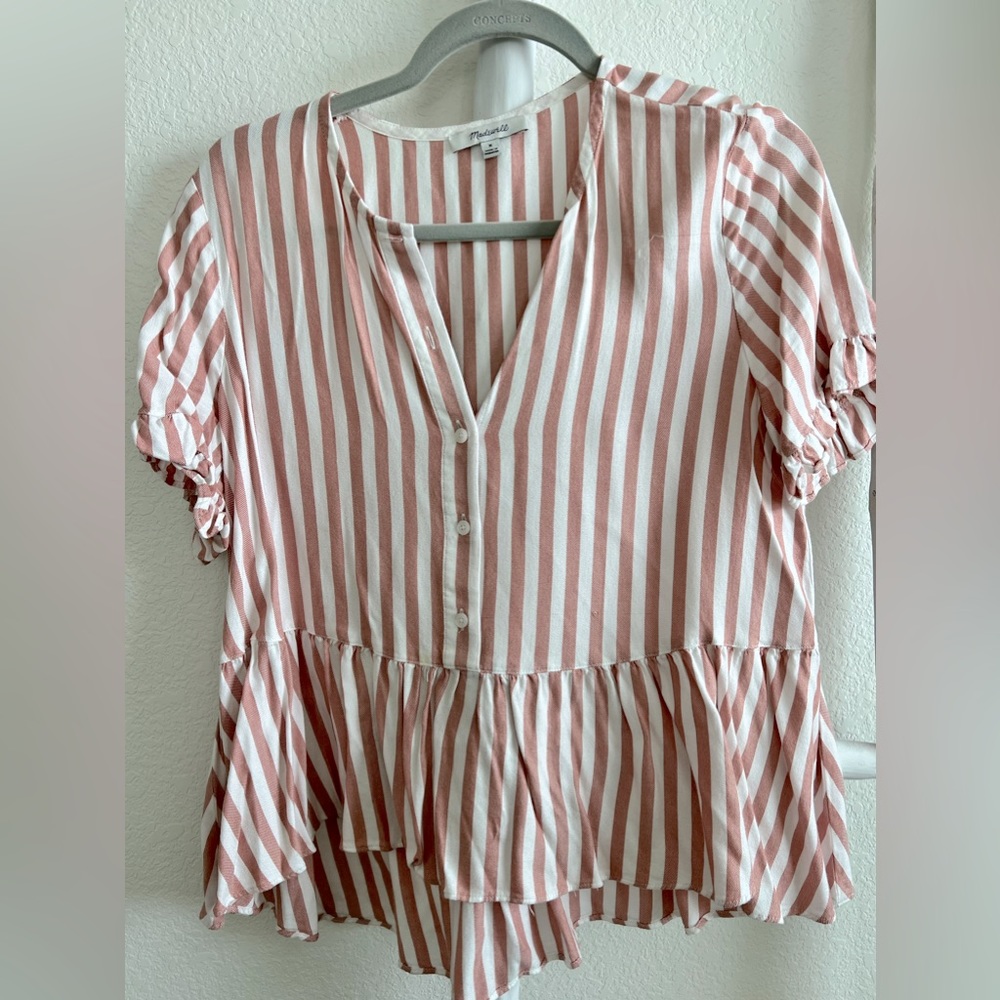 Madewell Peplum Red striped blouse - M